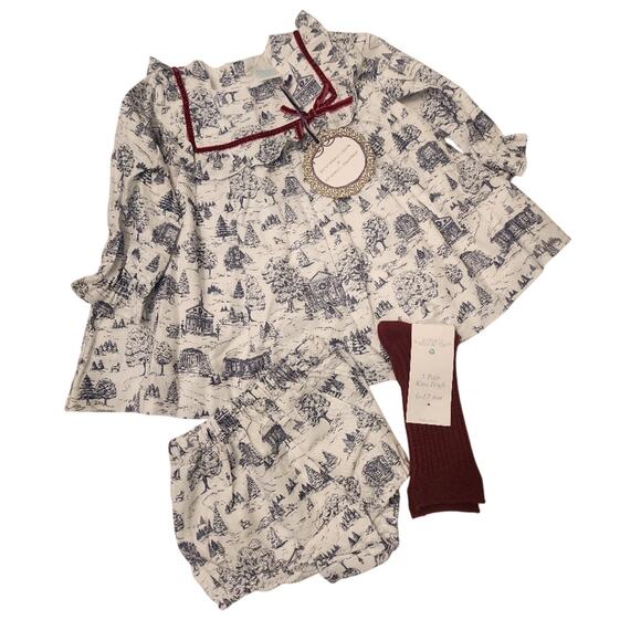6M New Edgehill Collection Winter Scence Dress And Knee High Socks - Picture 1 of 5